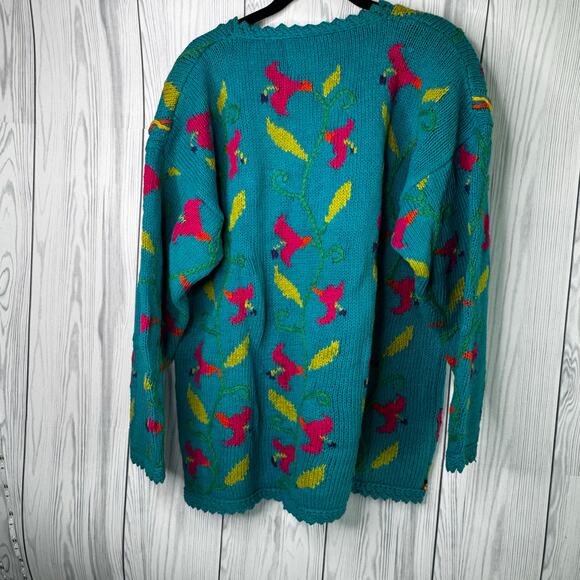 Vintage 1990s Handknitted Int Express Women’s Floral Knit Sweater Funky Medium - Picture 3 of 10
